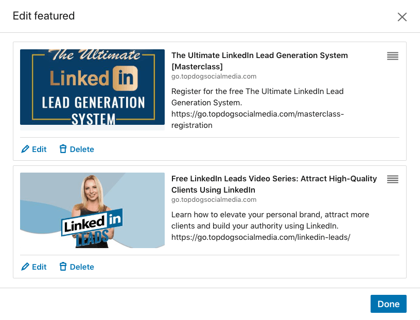 Edit LinkedIn's Featured section